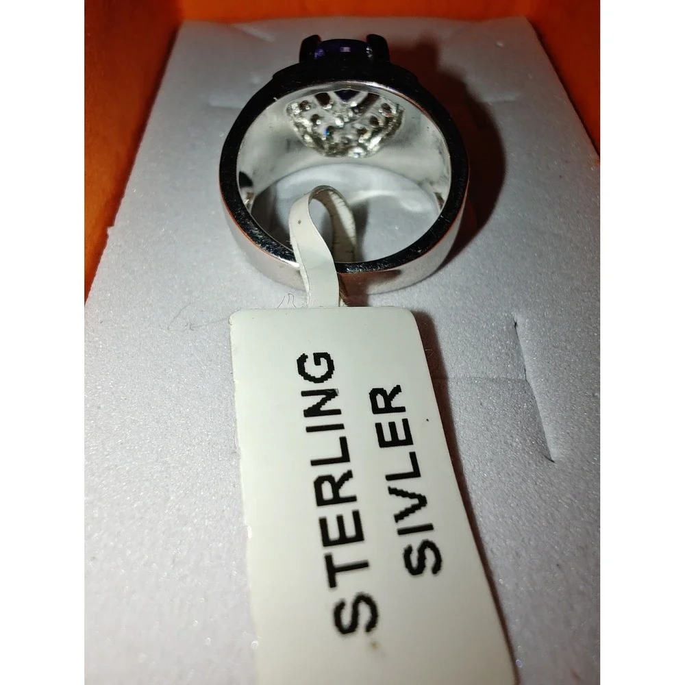 Ring Sterling Silver Purple Trillion Pink Lab Opal Statement SR016336-PO Size 5